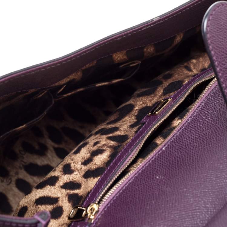 Pre Owned Dolce & Gabbana Purple Leather Large Miss Sicily Top Handle Bag