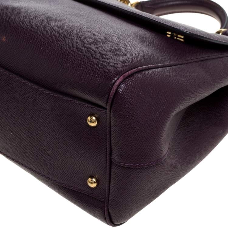 Pre Owned Dolce & Gabbana Purple Leather Large Miss Sicily Top Handle Bag