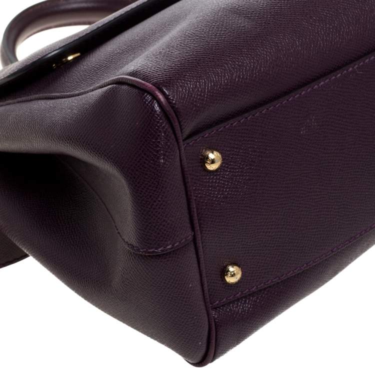 Pre Owned Dolce & Gabbana Purple Leather Large Miss Sicily Top Handle Bag