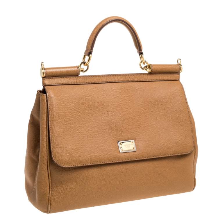 مملوكة مسبقًا Dolce & Gabbana Tan Leather Large Miss Sicily Top Handle Bag