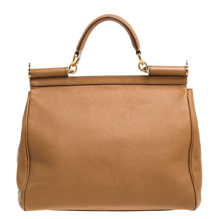 مملوكة مسبقًا Dolce & Gabbana Tan Leather Large Miss Sicily Top Handle Bag