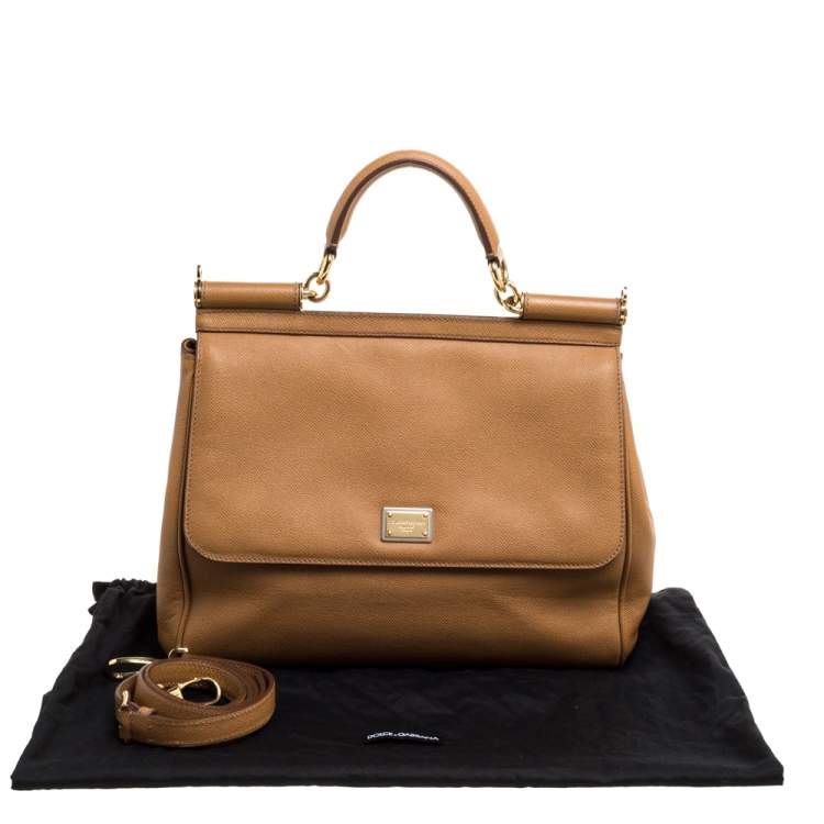 مملوكة مسبقًا Dolce & Gabbana Tan Leather Large Miss Sicily Top Handle Bag