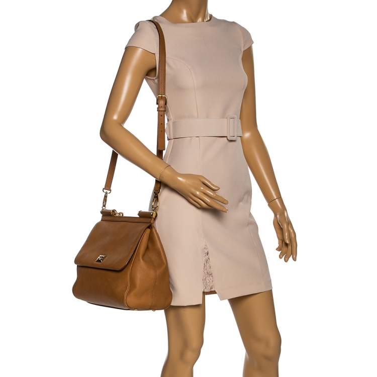 مملوكة مسبقًا Dolce & Gabbana Tan Leather Large Miss Sicily Top Handle Bag