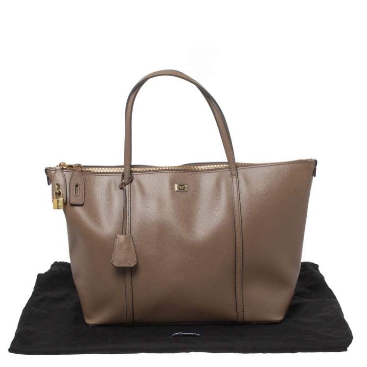 Pre Owned Dolce & Gabbana Dark Beige Leather Miss Escape Tote