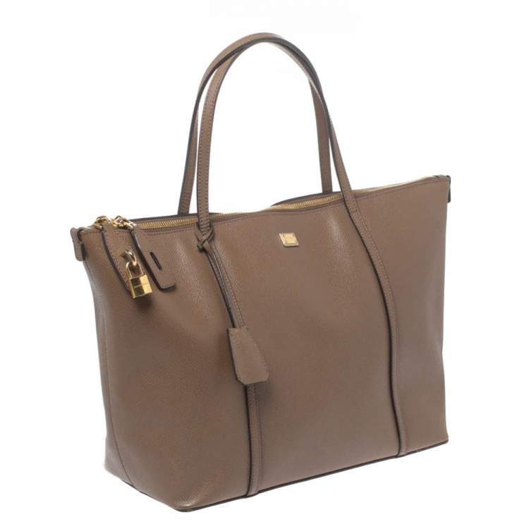 Pre Owned Dolce & Gabbana Dark Beige Leather Miss Escape Tote