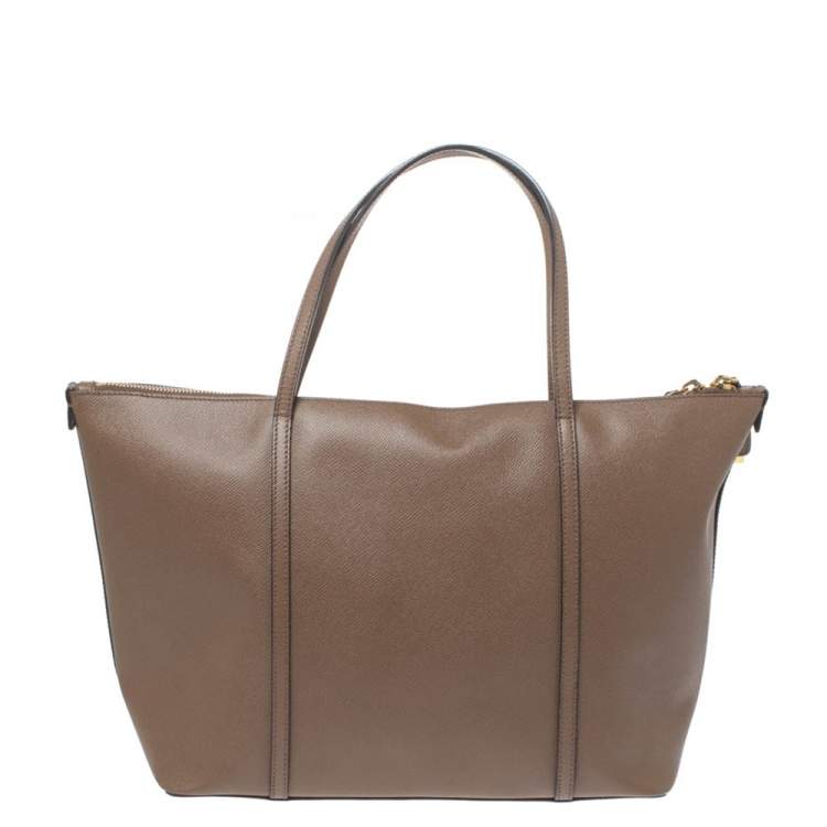 Pre Owned Dolce & Gabbana Dark Beige Leather Miss Escape Tote