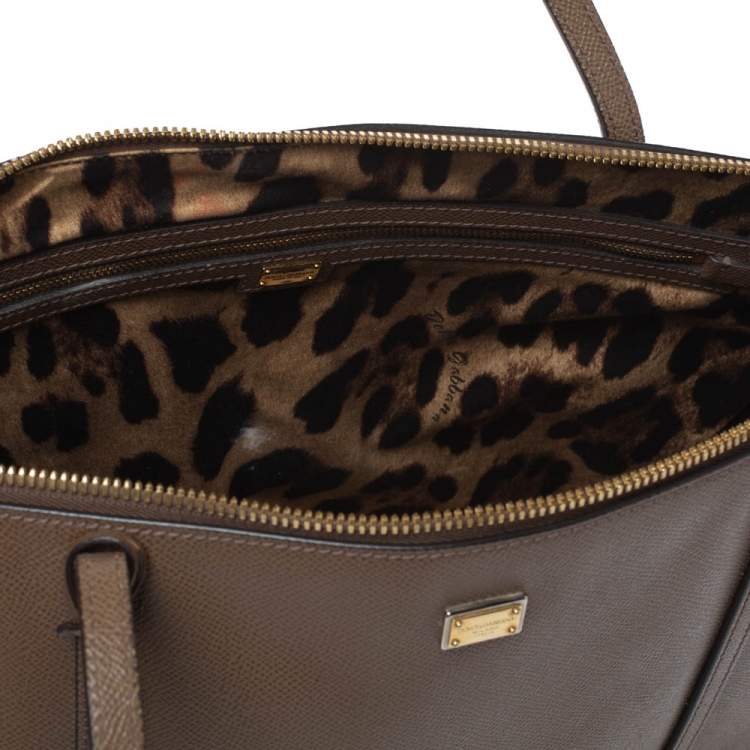Pre Owned Dolce & Gabbana Dark Beige Leather Miss Escape Tote
