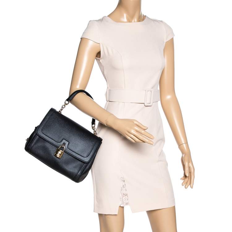 Pre Owned Dolce & Gabbana Black Leather Padlock Top Handle Bag