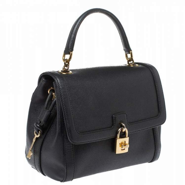 Pre Owned Dolce & Gabbana Black Leather Padlock Top Handle Bag