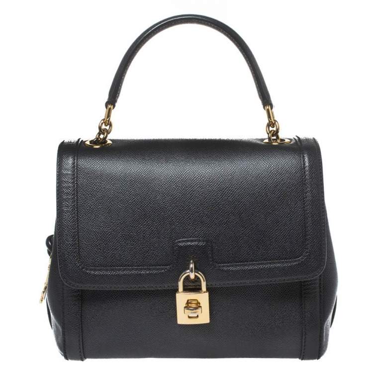 Pre Owned Dolce & Gabbana Black Leather Padlock Top Handle Bag