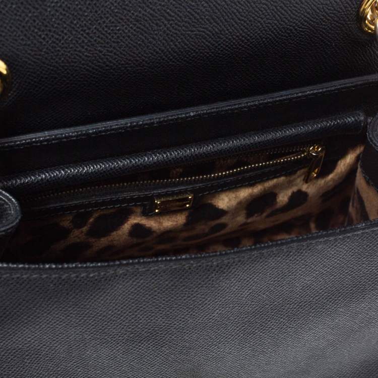 Pre Owned Dolce & Gabbana Black Leather Padlock Top Handle Bag