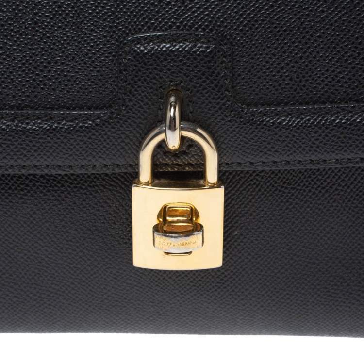 Pre Owned Dolce & Gabbana Black Leather Padlock Top Handle Bag