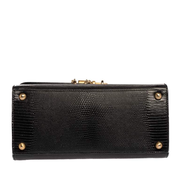 Pre Owned Dolce & Gabbana Black Lizard Embossed Leather Small Miss Monica Top Handle Bag
