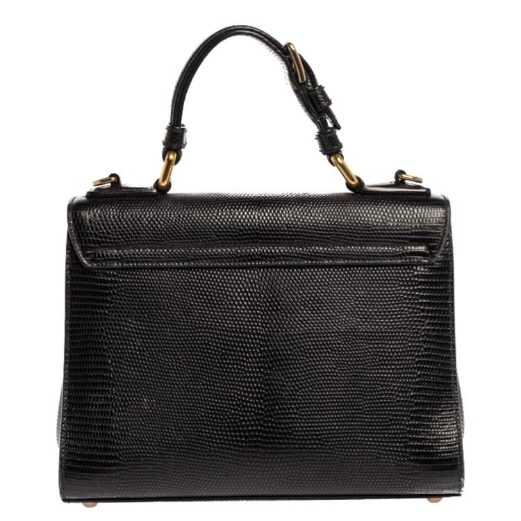 Pre Owned Dolce & Gabbana Black Lizard Embossed Leather Small Miss Monica Top Handle Bag