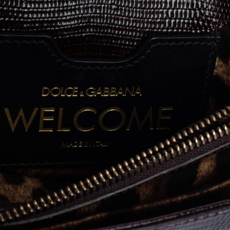 Pre Owned Dolce & Gabbana Dark Burgundy Lizard Embossed Leather Welcome Shoulder Bag