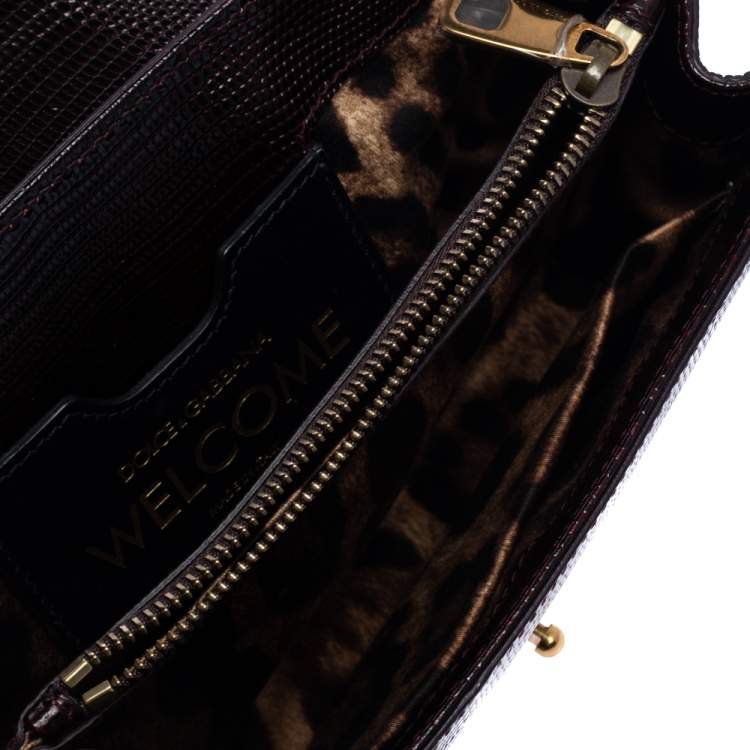 Pre Owned Dolce & Gabbana Dark Burgundy Lizard Embossed Leather Welcome Shoulder Bag
