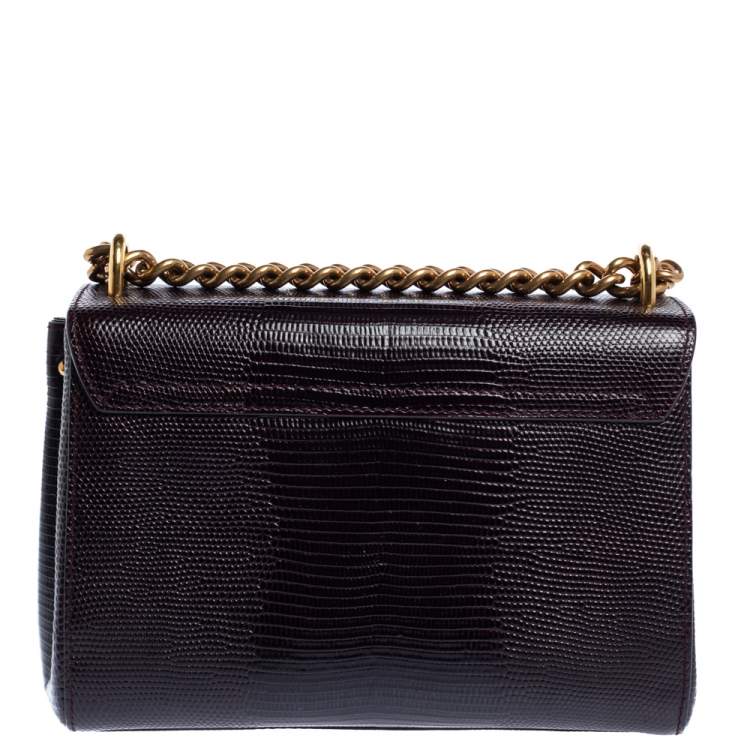 Pre Owned Dolce & Gabbana Dark Burgundy Lizard Embossed Leather Welcome Shoulder Bag