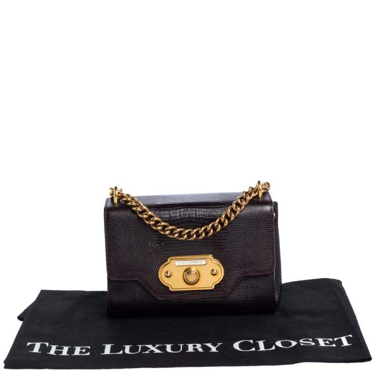 Pre Owned Dolce & Gabbana Dark Burgundy Lizard Embossed Leather Welcome Shoulder Bag