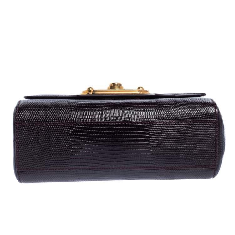 Pre Owned Dolce & Gabbana Dark Burgundy Lizard Embossed Leather Welcome Shoulder Bag