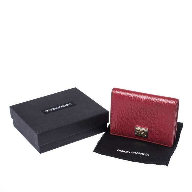 Pre Owned Dolce & Gabbana Red Leather Flap Card Holder