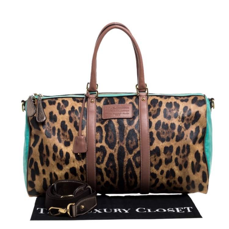 Pre Owned Dolce & Gabbana Multicolor Leopard Print Coated Canvas and Leather Miss Escape Duffel Bag