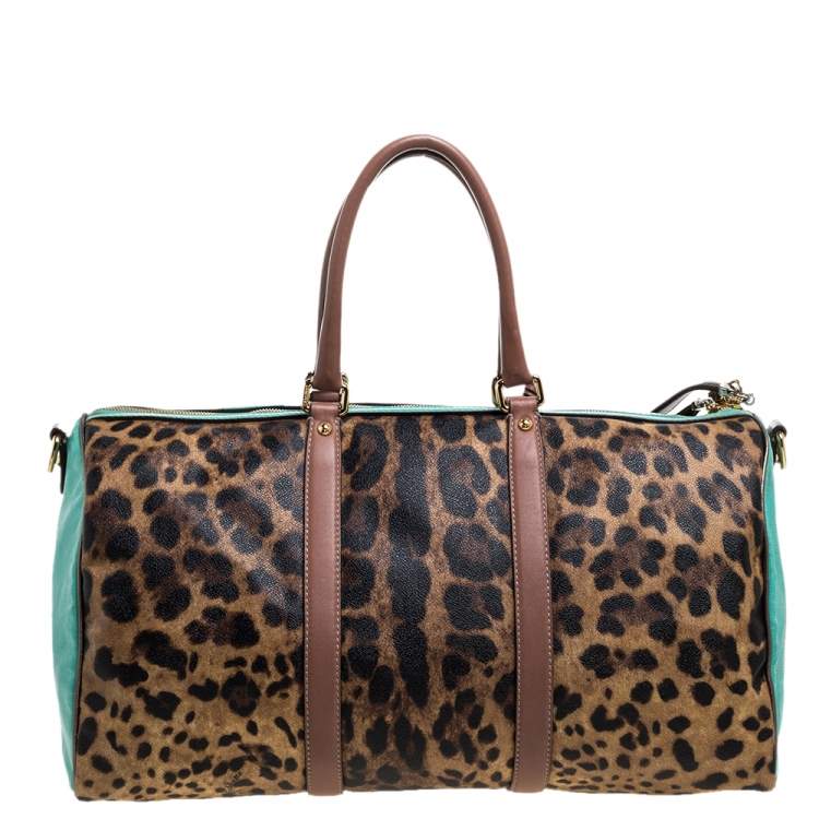 Pre Owned Dolce & Gabbana Multicolor Leopard Print Coated Canvas and Leather Miss Escape Duffel Bag