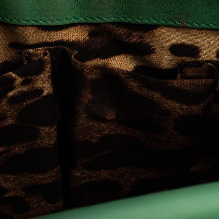 Pre Owned Dolce & Gabbana Green Stripe Patent Leather Medium Sicily Top Handle Bag