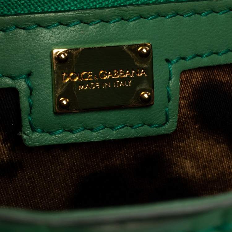 Pre Owned Dolce & Gabbana Green Stripe Patent Leather Medium Sicily Top Handle Bag