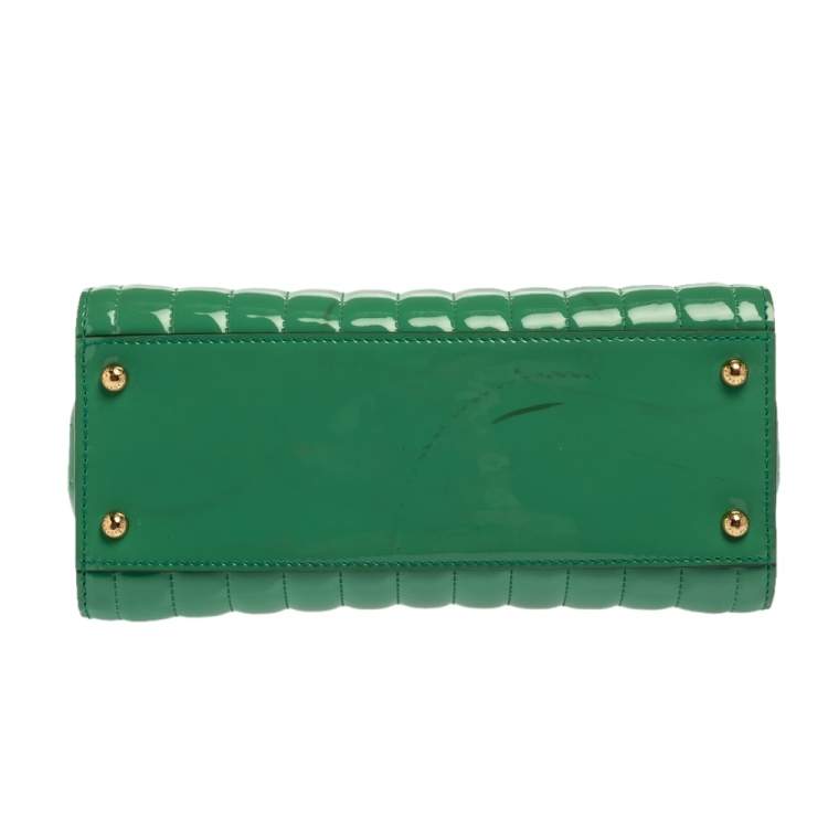 Pre Owned Dolce & Gabbana Green Stripe Patent Leather Medium Sicily Top Handle Bag