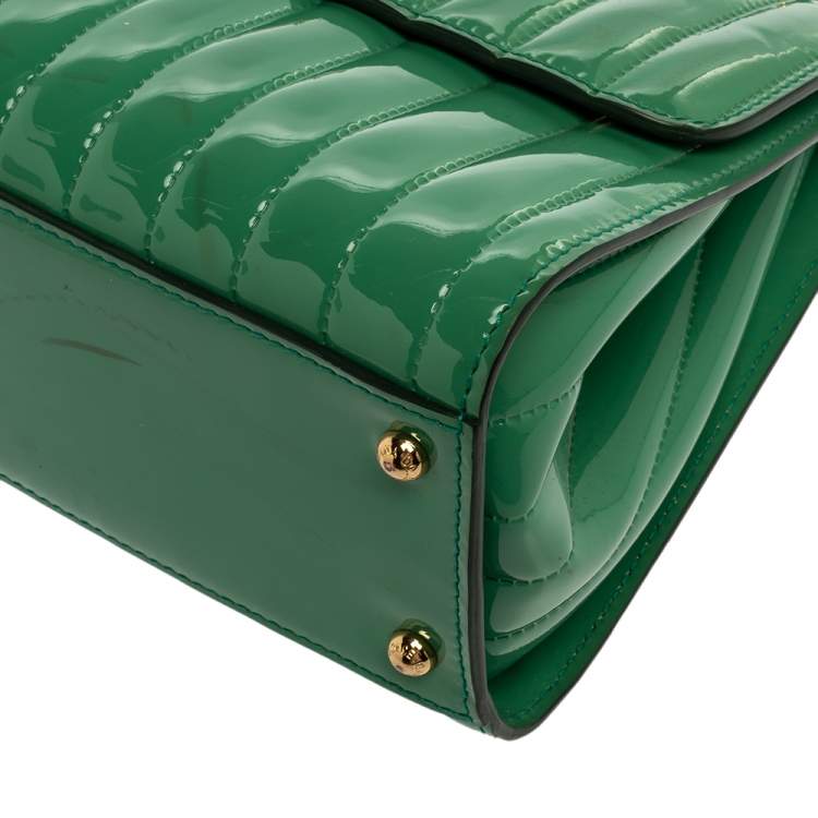 Pre Owned Dolce & Gabbana Green Stripe Patent Leather Medium Sicily Top Handle Bag