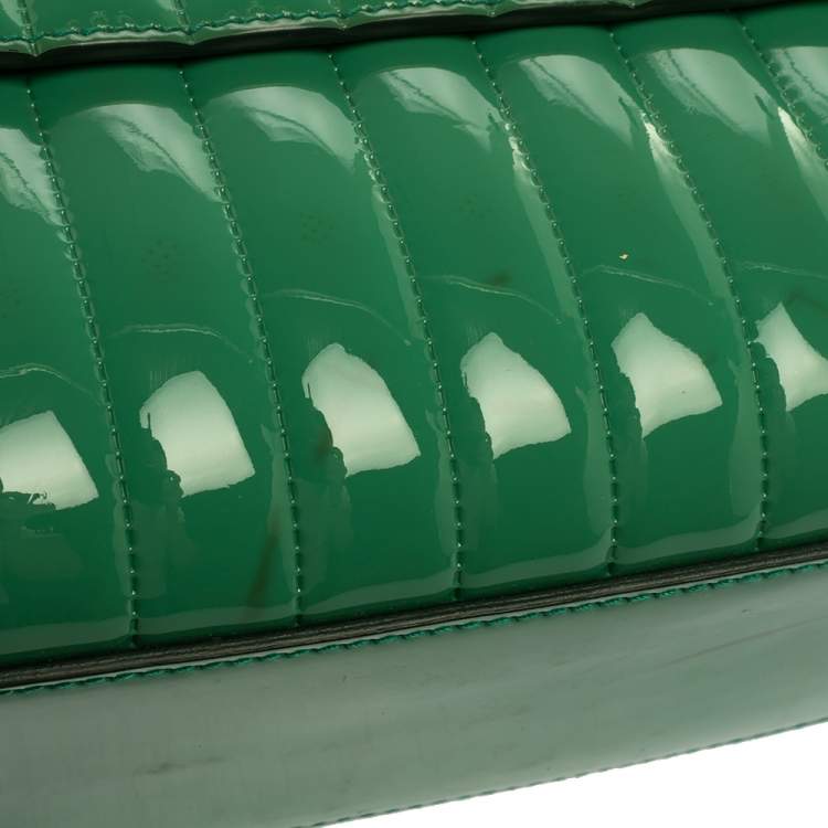 Pre Owned Dolce & Gabbana Green Stripe Patent Leather Medium Sicily Top Handle Bag