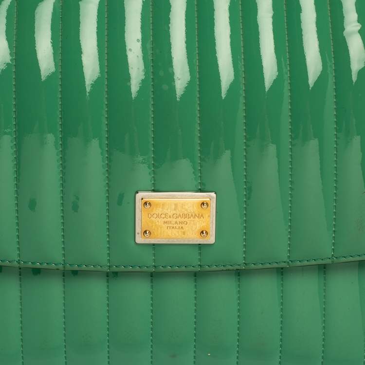 Pre Owned Dolce & Gabbana Green Stripe Patent Leather Medium Sicily Top Handle Bag