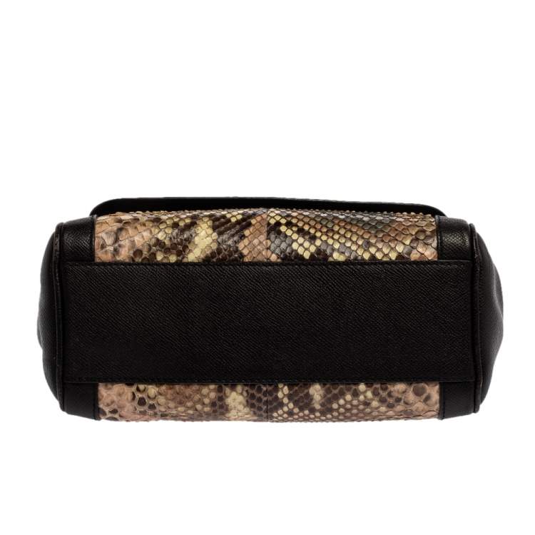 Pre Owned Dolce & Gabbana Brown Leather and Python Medium Miss Sicily Top Handle Bag