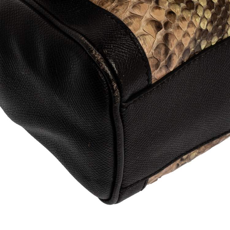 Pre Owned Dolce & Gabbana Brown Leather and Python Medium Miss Sicily Top Handle Bag