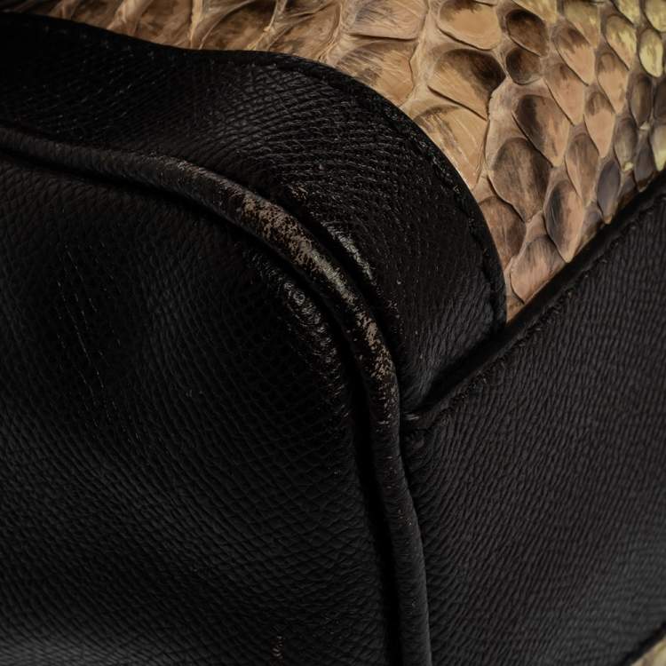 Pre Owned Dolce & Gabbana Brown Leather and Python Medium Miss Sicily Top Handle Bag