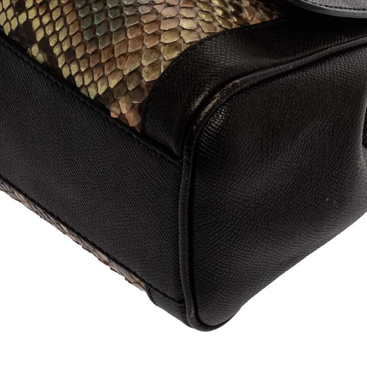 Pre Owned Dolce & Gabbana Brown Leather and Python Medium Miss Sicily Top Handle Bag