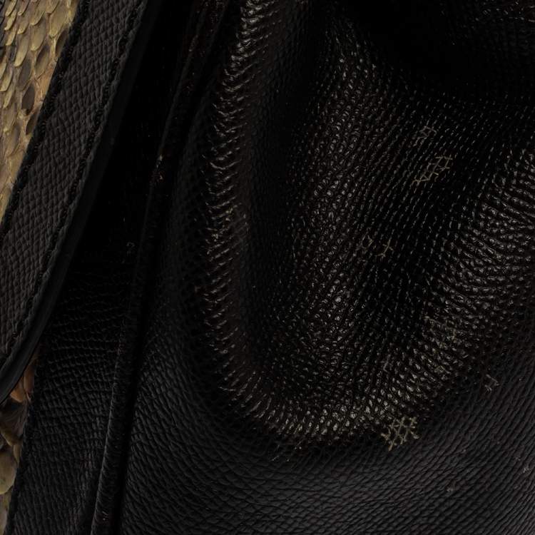 Pre Owned Dolce & Gabbana Brown Leather and Python Medium Miss Sicily Top Handle Bag