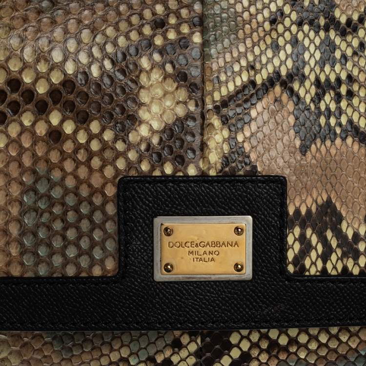 Pre Owned Dolce & Gabbana Brown Leather and Python Medium Miss Sicily Top Handle Bag