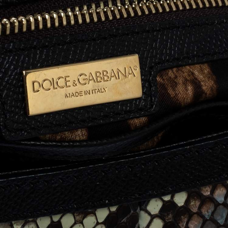 Pre Owned Dolce & Gabbana Brown Leather and Python Medium Miss Sicily Top Handle Bag
