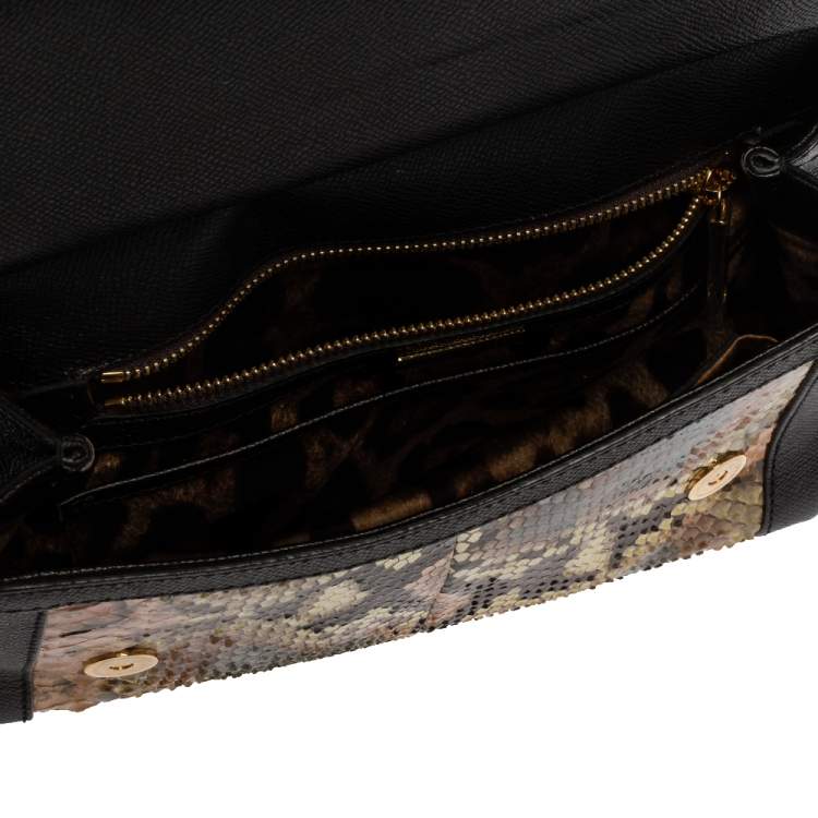 Pre Owned Dolce & Gabbana Brown Leather and Python Medium Miss Sicily Top Handle Bag