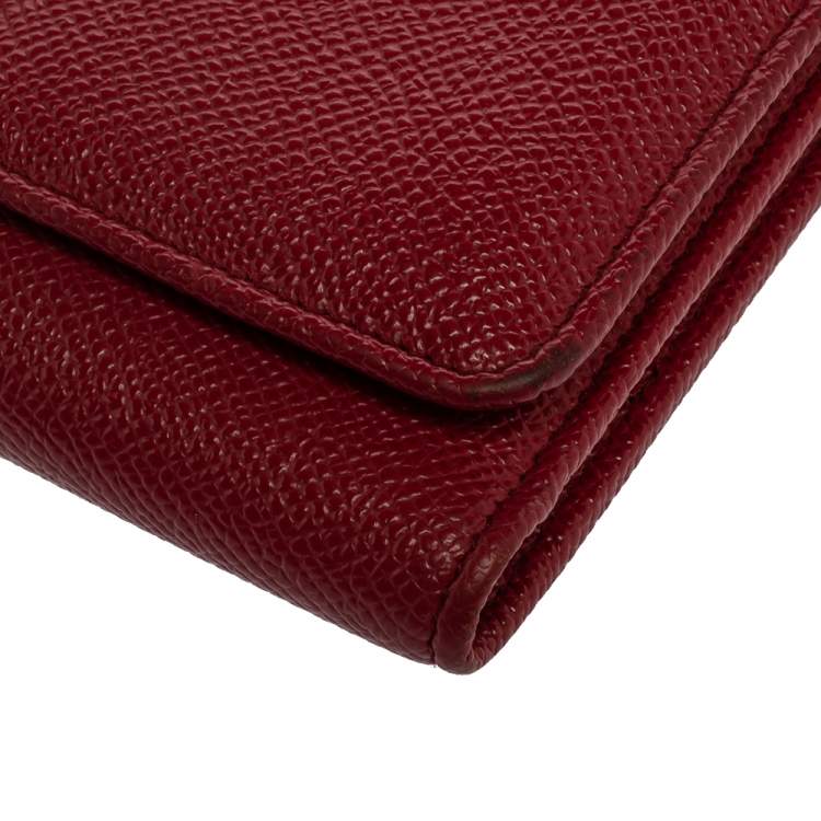 Pre Owned Dolce & Gabbana Red Leather Sicily Von Wallet on Chain