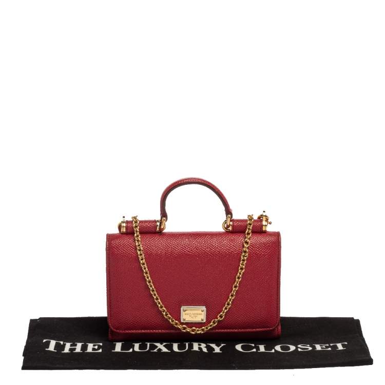 Pre Owned Dolce & Gabbana Red Leather Sicily Von Wallet on Chain