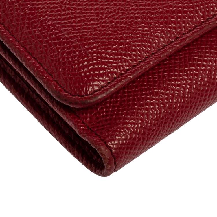 Pre Owned Dolce & Gabbana Red Leather Sicily Von Wallet on Chain