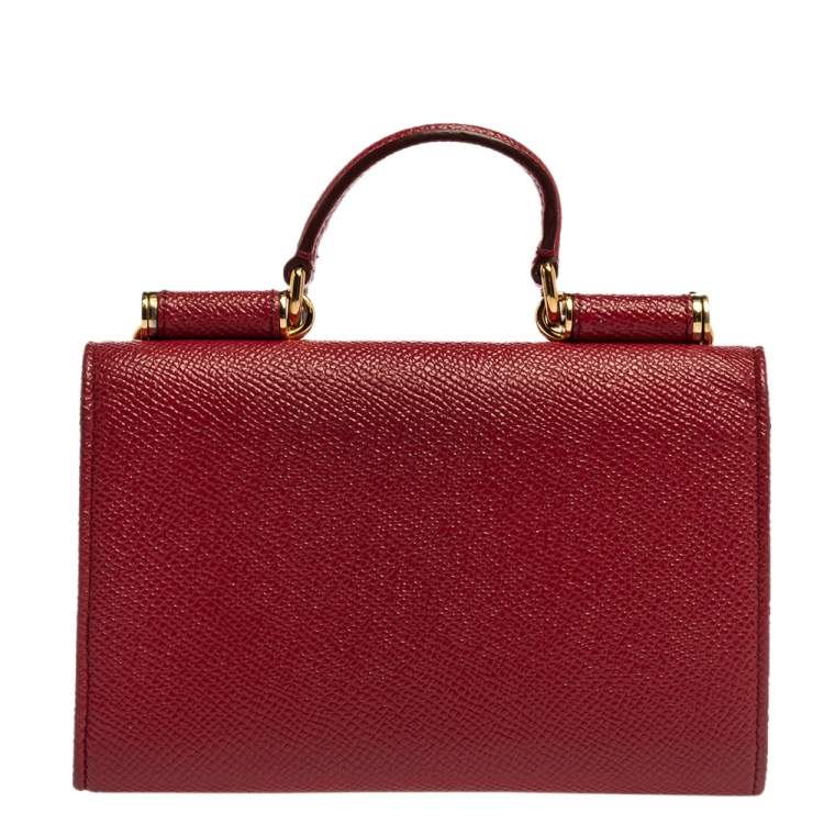 Pre Owned Dolce & Gabbana Red Leather Sicily Von Wallet on Chain