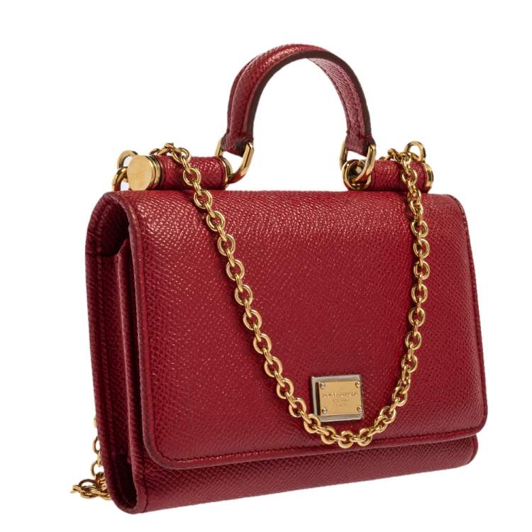 Pre Owned Dolce & Gabbana Red Leather Sicily Von Wallet on Chain