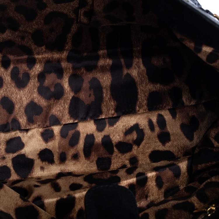 Pre Owned Dolce & Gabbana Black Leather and Fox Fur Large Miss Sicily Top Handle Bag