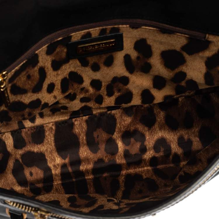 Pre Owned Dolce & Gabbana Black Leather and Fox Fur Large Miss Sicily Top Handle Bag