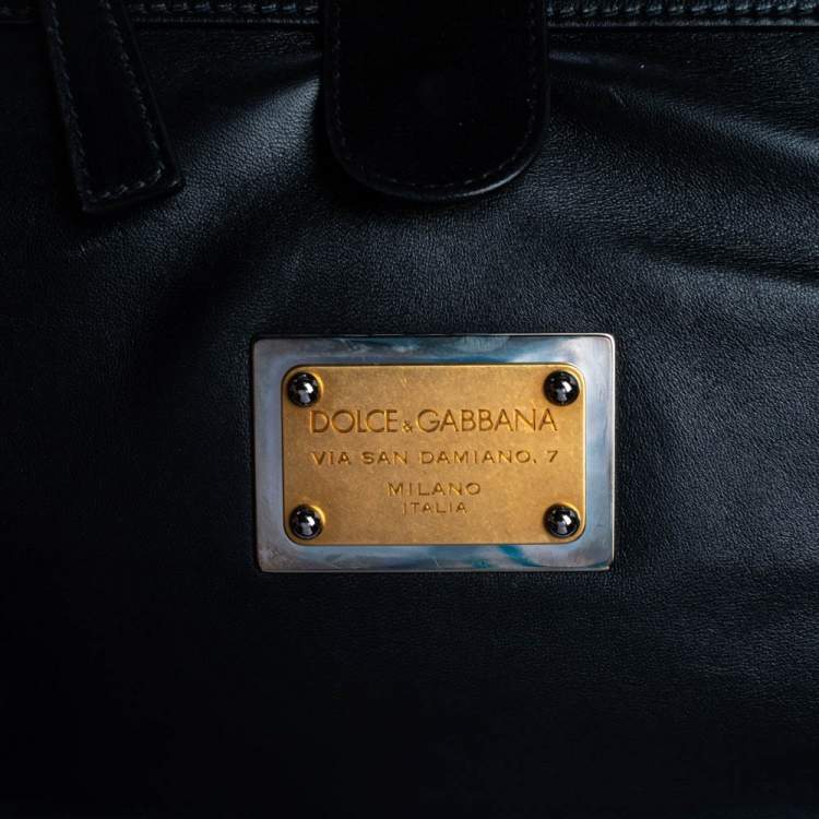 Pre Owned Dolce & Gabbana Black Leather and Fox Fur Large Miss Sicily Top Handle Bag