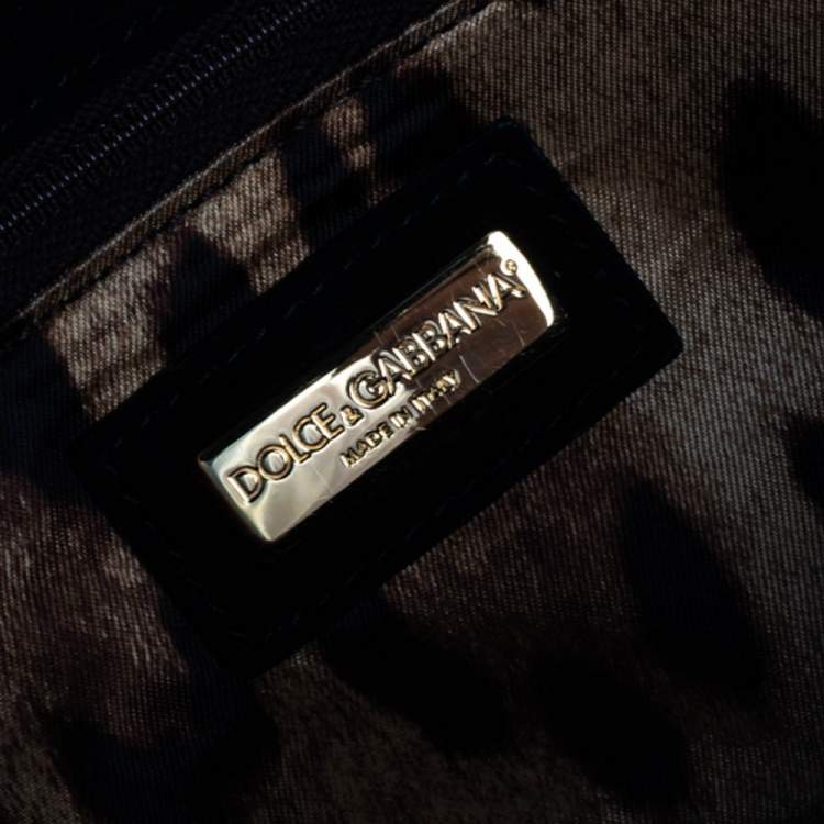 Pre Owned Dolce & Gabbana Black Leather and Fox Fur Large Miss Sicily Top Handle Bag