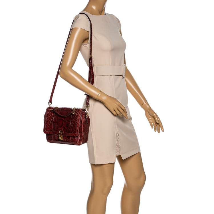 Pre Owned Dolce & Gabbana Red Python Padlock Top Handle Bag